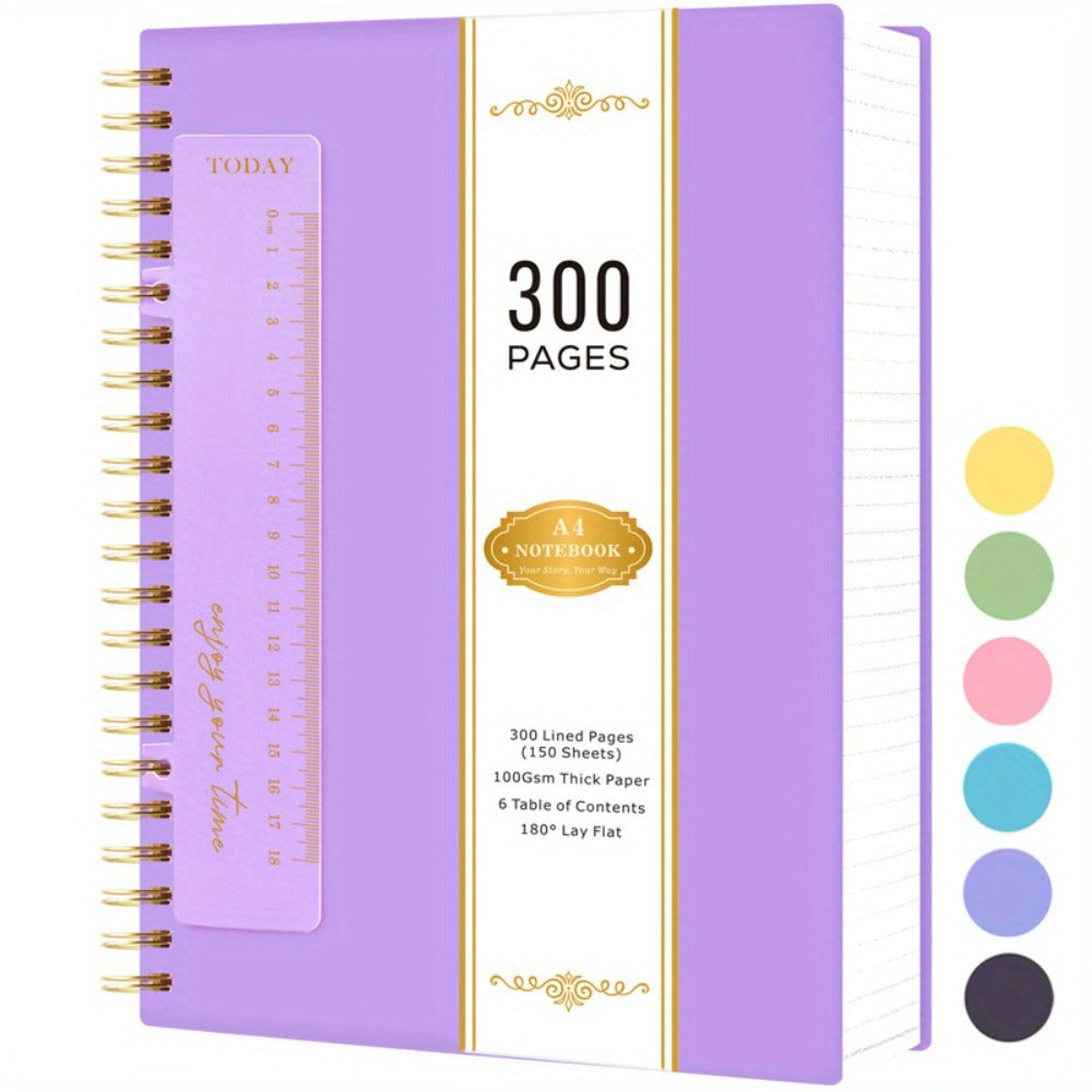 Large Spiral Notebook 300 Pages Hardcover ¨C 8.5x11 A4 College Ruled 100GSM Lined Paper PVC Waterproof Cover for Work School Travel Women Men Purple Pink Blue Black Yellow Green