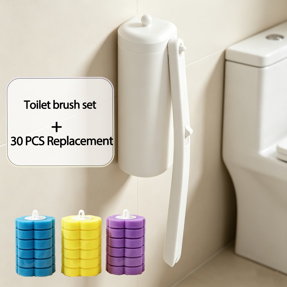 Disposable Toilet Brush Cleaning System with Bracket & Replaceable Heads - Deep Clean Toilet Bathroom Cleaning Kit, No-Touch Hygienic Brush with Refill Packs 17/24/30/35/53 Refills for Home & Bathroom