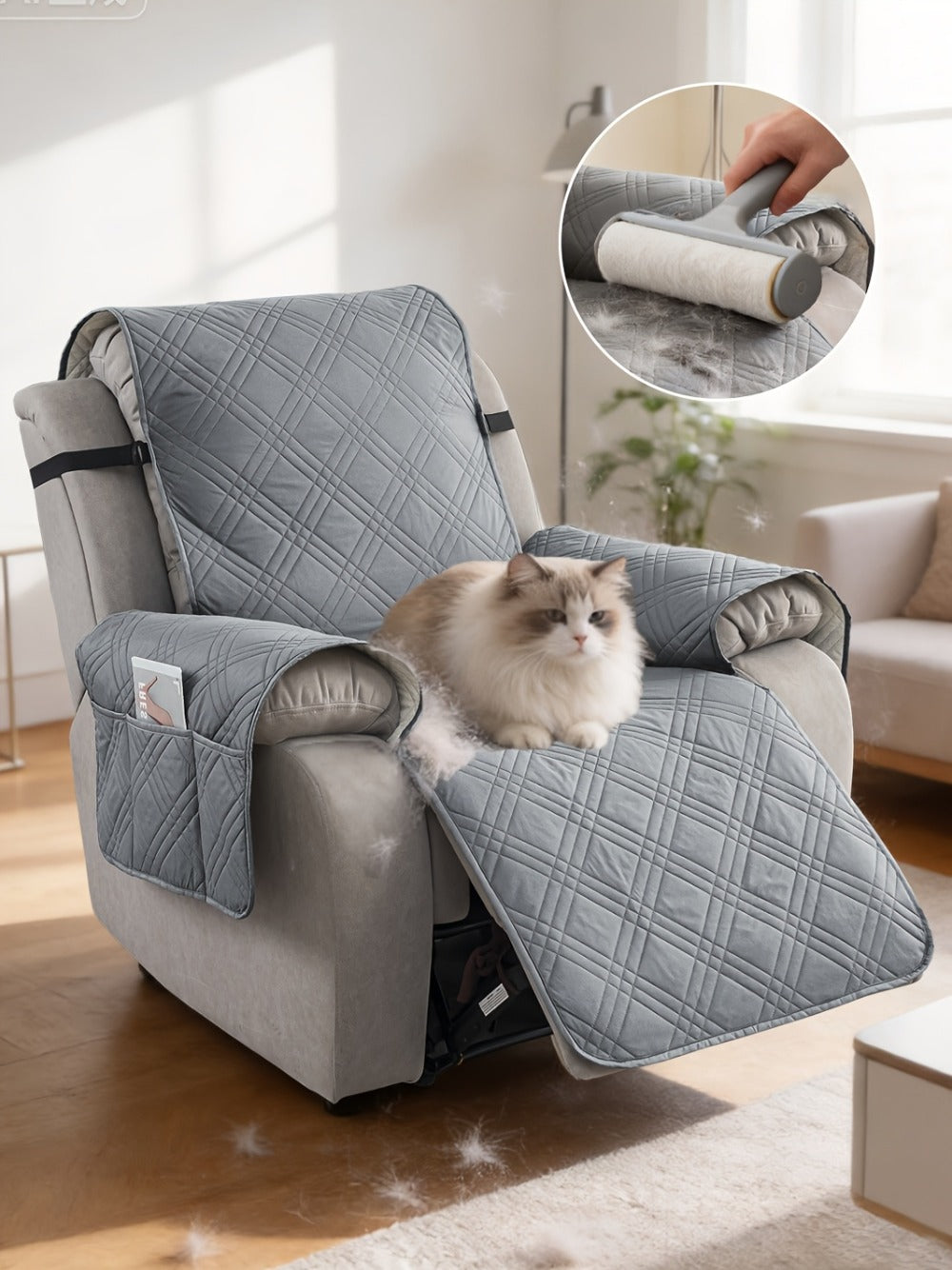 Recliner Chair Cover Waterproof Non-Slip Sofa Slipcover with Pocket Pet Scratch Resistant Washable Furniture Protector for Living Room Multiple Colors