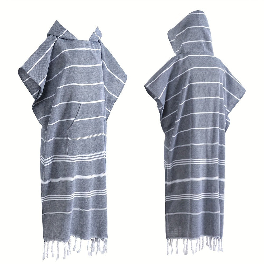 Hooded Beach Poncho Turkish Cotton Quick Dry Sandproof - Wearable Surf Changing Towel Lightweight Thin Bathrobe | S & L | Blue Green Purple Pink Gray | Swimming Diving Surfing Beach Essentials
