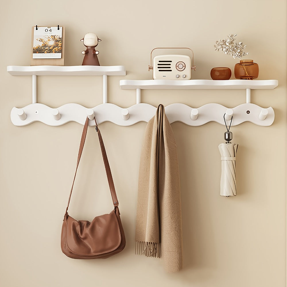 Bamboo Wall Mounted Coat Rack with 8 Hooks, Entryway Coat Hook Rack with Storage Shelf, Space Saving Hallway Organizer for Coats Hats Bags Keys, Modern Wooden Wall Hanger for Bedroom Entrance Living Room