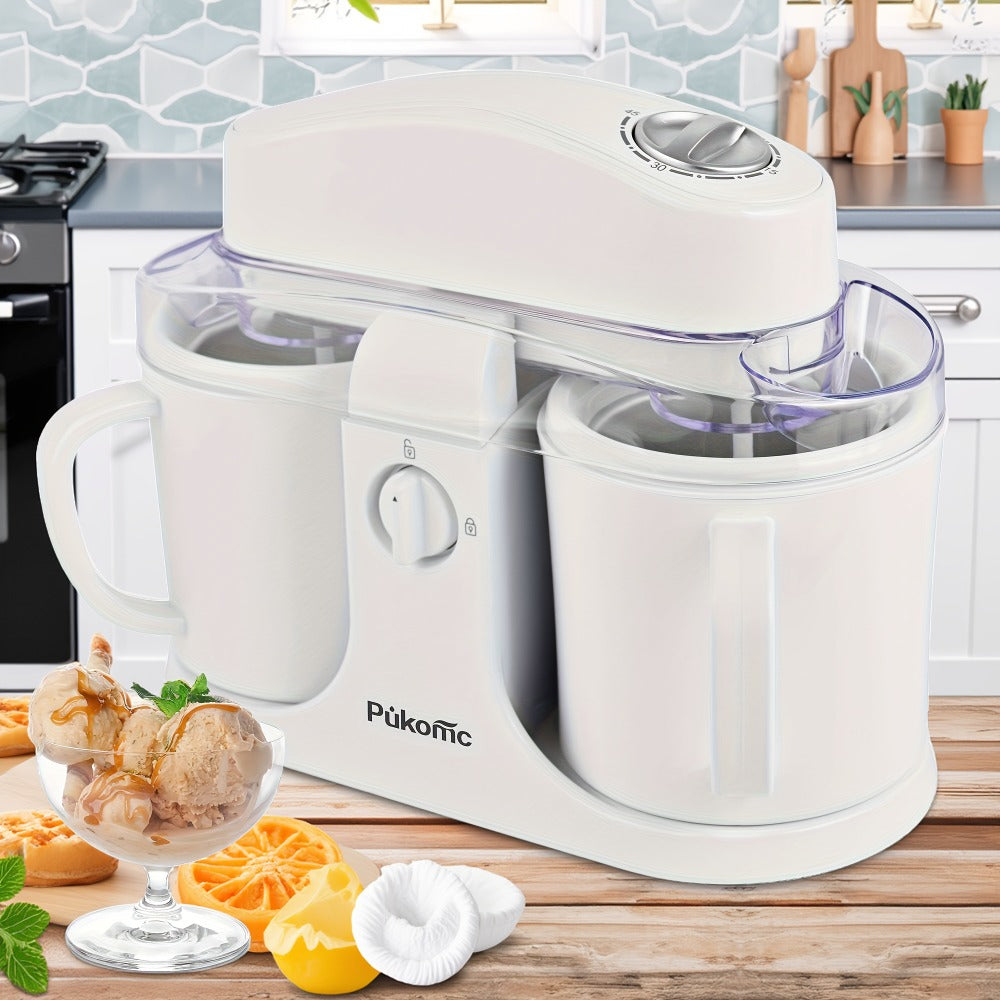 Ice Cream Maker Machine 33.81oz Dual Cup - Homemade Ice Cream, Frozen Yogurt & Fruit Smoothies, Detachable Easy-Clean Design, Electric Dessert Maker for Family & Kids, Perfect Christmas Gift