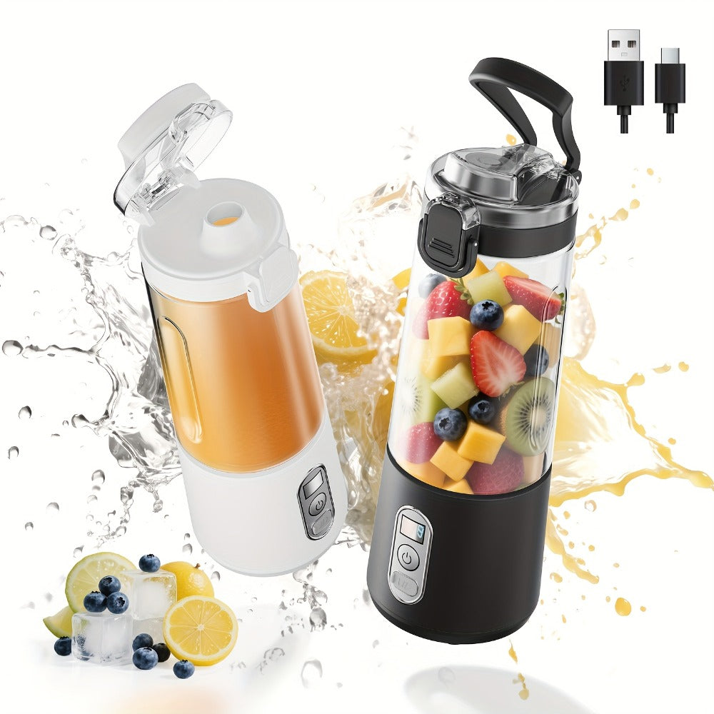 Portable Smoothie Blender USB-C Fast Charge 6-Blade Stainless Steel ¨C Digital Timer Battery Display High-Speed Ice Crush No-Spill Lid | Protein Shake Gym Travel Blender in Black Pink White