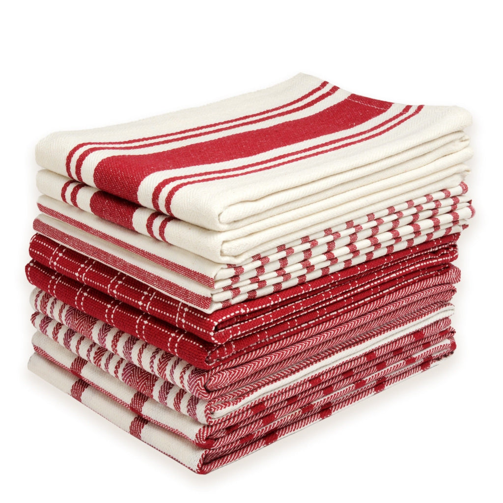 Kitchen Dish Towels 10 Pack - 100% Cotton Flat Weave, Absorbent & Reusable, Multi-Color Set for Cooking, Cleaning & Drying