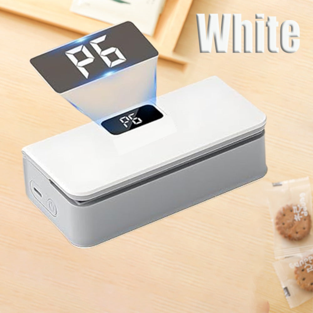 Portable Mini Bag Sealer USB Rechargeable ¨C Handheld Food Sealer with Built-In Cutter for Fruits, Vegetables, Snacks & Chips ¨C Compact Kitchen & Outdoor Picnic Sealing Tool, White & Blue