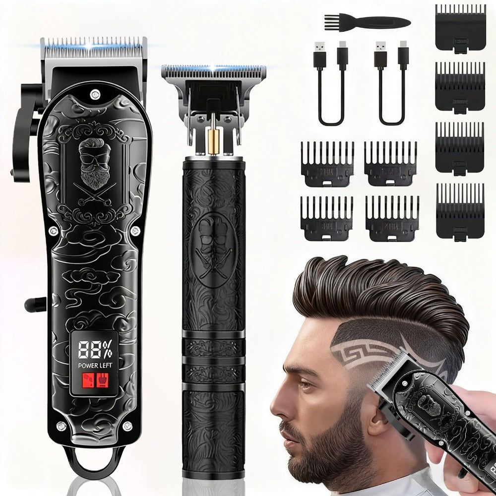 Electric Grooming Kit Foil Shaver Beard Trimmer & Nose Ear Hair Trimmer Set with LCD Power Display - Rechargeable 2 to 4 Piece Sets for Home, Travel & Car, Perfect Gift for Men, Husband & Father
