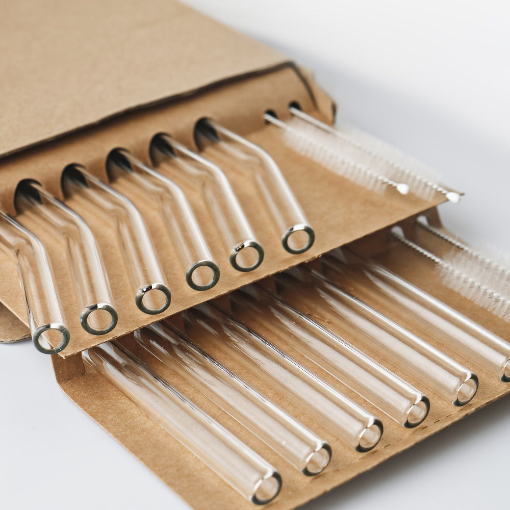 Glass Straws Set 12 Pack with Cleaning Brushes - Reusable Borosilicate Heat Resistant Drinking Straws for Smoothies Coffee Tea Milkshakes Mason Jars