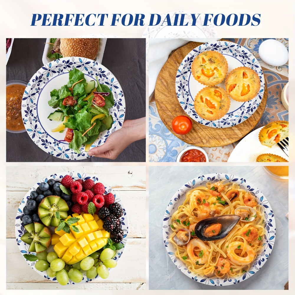Disposable Paper Plates 300 Pack 9 Inch Heavy Duty & 7 Inch Soak Proof Leaf Print for Party Family Gatherings Everyday Use