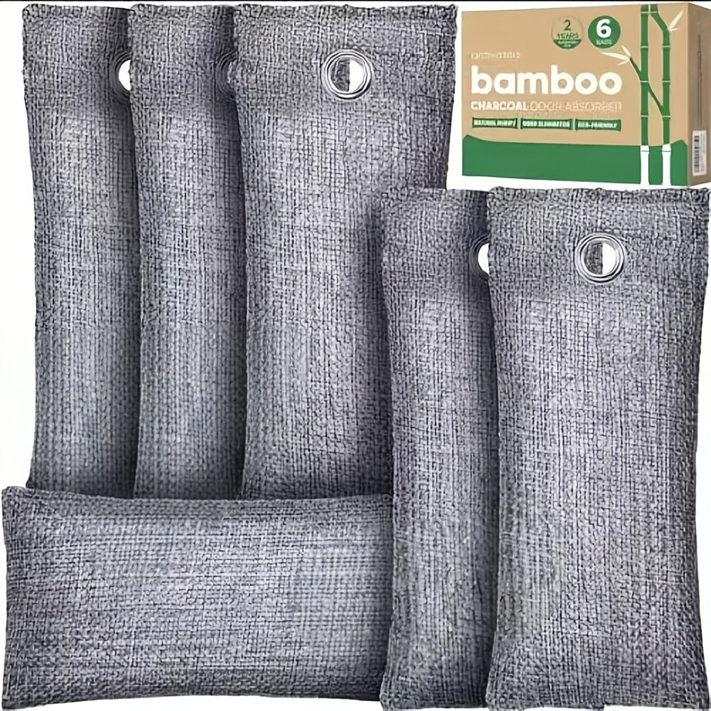 Bamboo Charcoal Air Purifying Bags Odor Absorber Eliminator for Home Car Closet Pet Smoke Room Deodorizer Activated Charcoal Bags Unscented 6 Grids 10 Packs