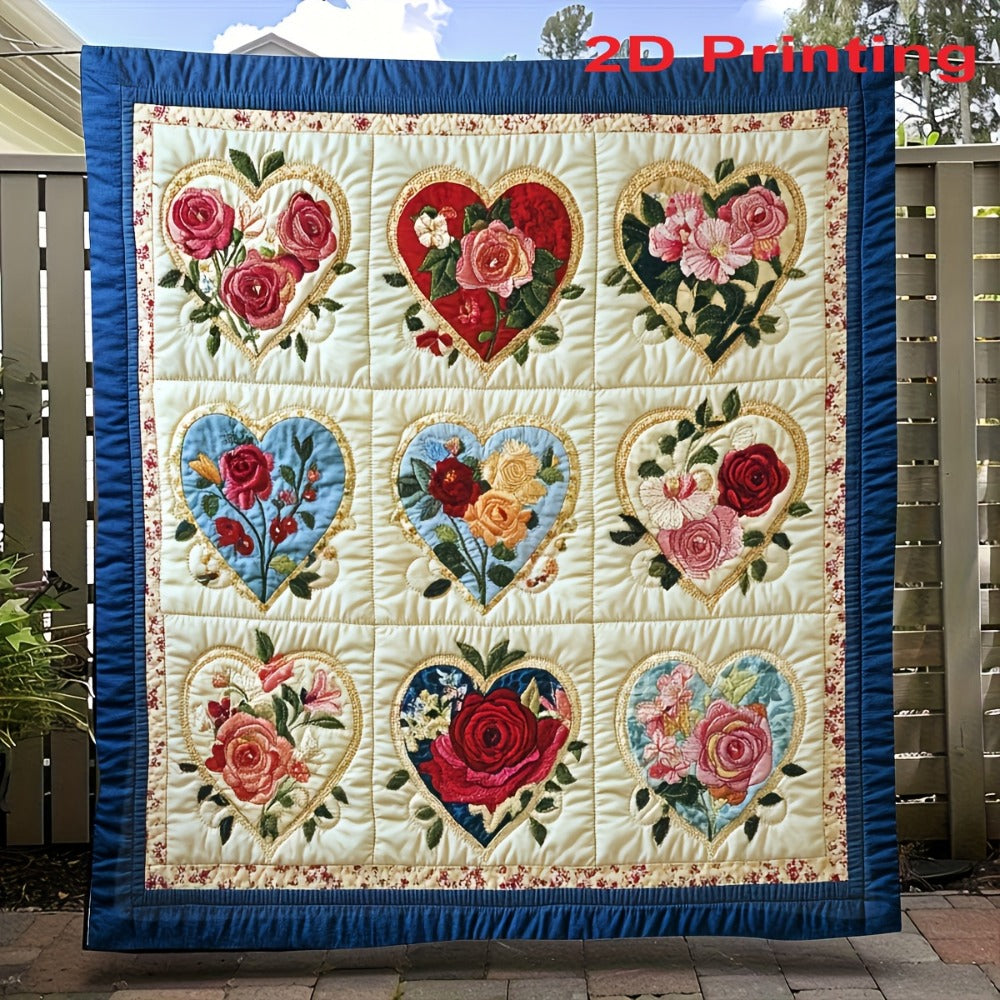Heart Floral Print Flannel Blanket ¨C 250-300gsm Soft All-Season Throw for Home, Office & Travel, 6 Sizes, Mother's Day Gift