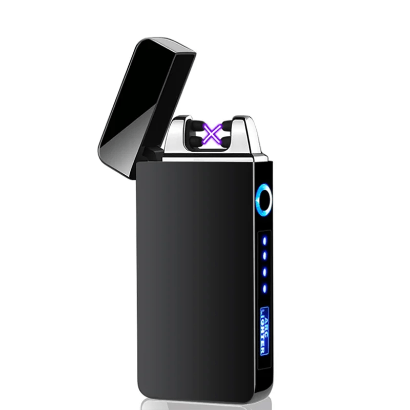 USB Electric Lighter Dual Arc Plasma ¨C Windproof Flameless Rechargeable Lighter with LED Power Display, Touch Sensor, Metal Body, Ideal for Outdoor Camping Candles Holiday Gift (No Battery Required)