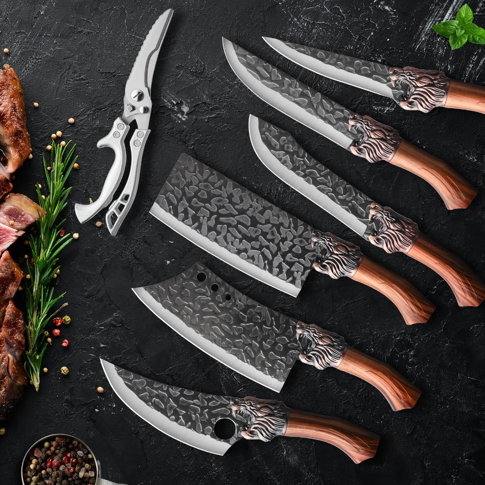 Kitchen Knife Set 3/7pc Professional Chef Knife Set with Butcher Boning Scissors | Stainless Steel Cooking Knives for Home Hotel Camping