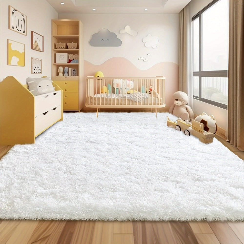 Fluffy Area Rug White Soft High Pile Washable Non-Slip | Plush Shaggy Carpet for Living Room Bedroom Dorm | Large Rectangle Indoor Rug 5x8 6x9 8x10 ft | Holiday Home Decor Gift