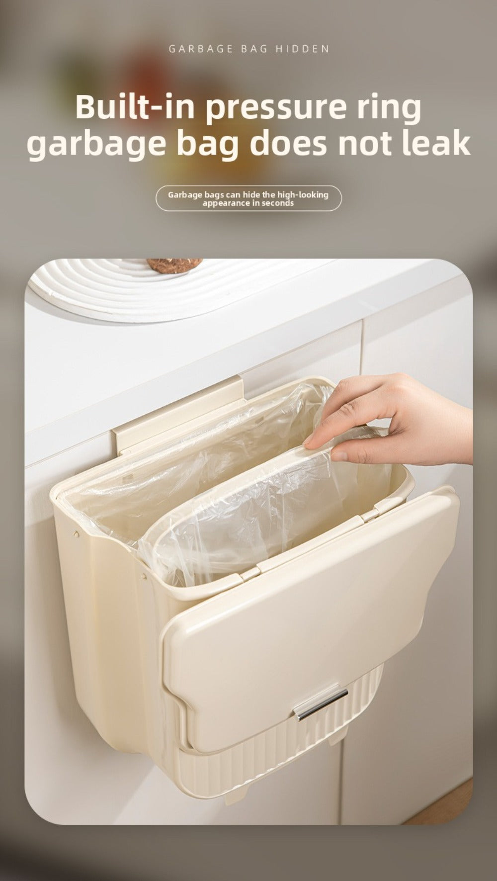 Collapsible Trash Can with Lid Wall Mounted Cabinet Door Hanging Waste Bin 1.85 Gallon Kitchen Bathroom Odor Control Space Saving Garbage Can