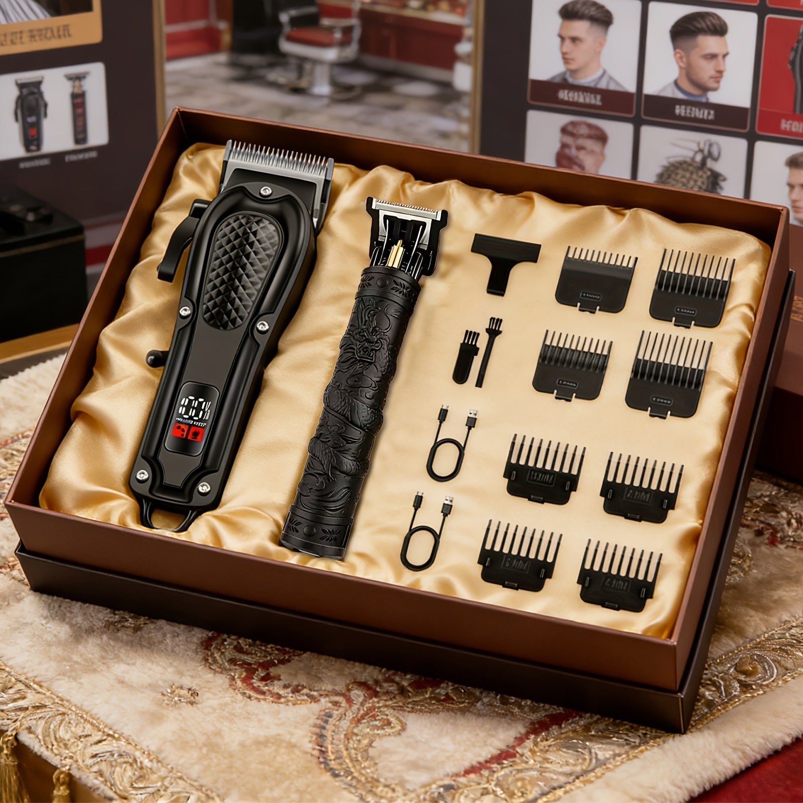 Electric Hair Clipper Set with LCD Screen - USB Rechargeable Hair Trimmer Kit with T-Blade, Guide Combs, Nose Hair Trimmer, Professional Grooming Kit for Men & Women, Home & Barber Shop Use