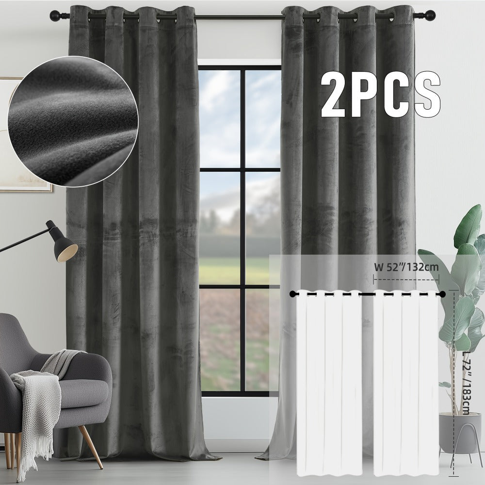 Velvet Room Darkening Curtains 2 Panels | Grommet Top Thermal Insulated Soundproof Blackout Curtains for Living Room Bedroom, Soft Solid Color Vintage Window Drapes