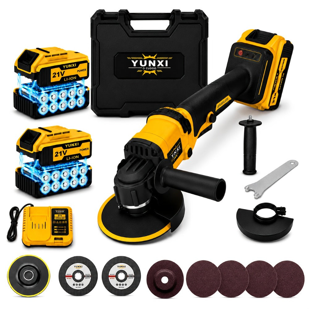 Cordless Angle Grinder - Rechargeable Polishing Machine with Lithium-Ion Battery, Fast Charger & Complete Accessories Kit, Variable Speed for Cutting, Grinding, Polishing & Sanding, Multi-Use Power Tool