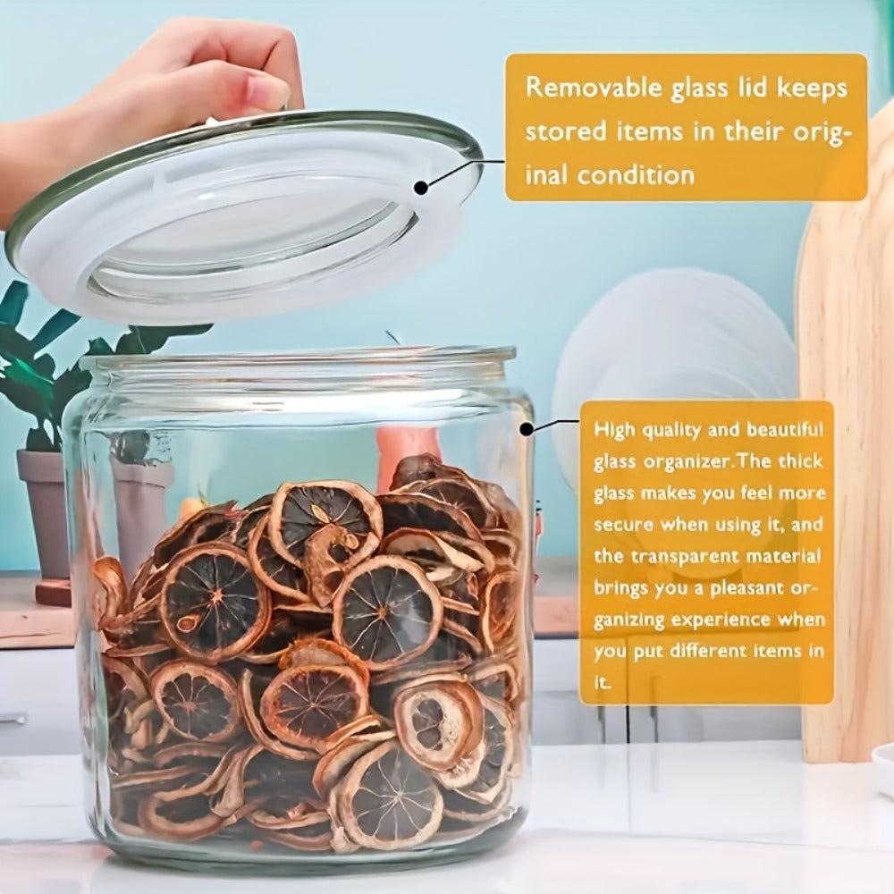 Glass Pantry Jars with Flip-Top Lids Set of 2 - Airtight Glass Storage Containers for Kitchen Pantry Organization, Cookies, Candy, Pasta, Countertop Canister Set, Reusable Round Glass Jars