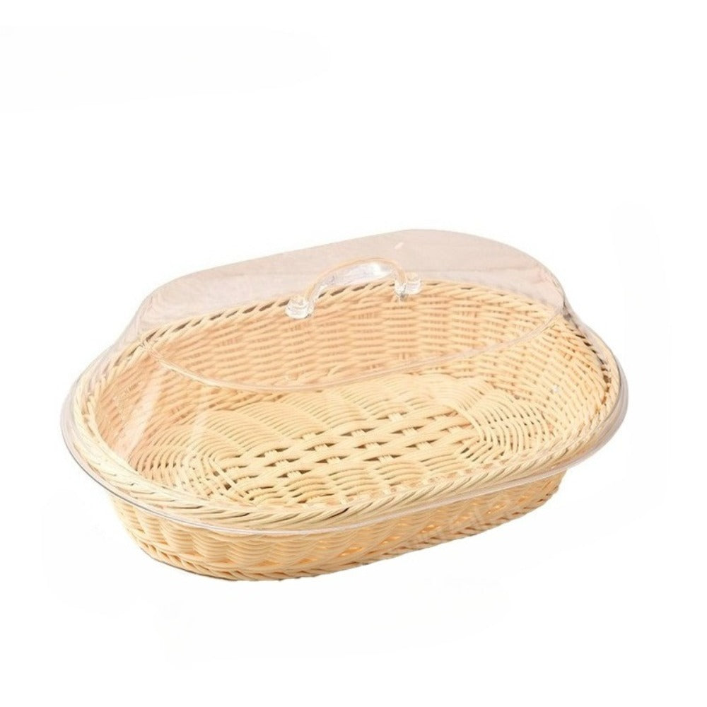 Woven Bread Basket with Lid Oval Rattan Food Basket for Serving Storage Fruits Vegetables Kitchen Dining Table Decor