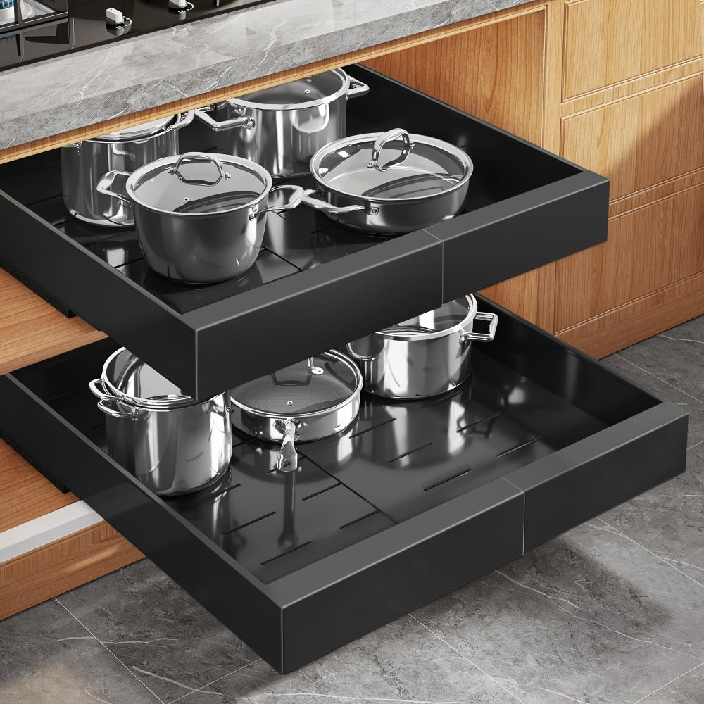 Pull Out Cabinet Organizer Expandable Slide-Out Drawer Shelf Heavy Duty Carbon Steel Silent Sliding Rust-Resistant Storage Rack for Kitchen Bathroom Pantry 12.6¡±-20.5¡± Wide