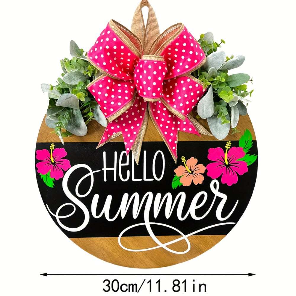 Summer Door Hanger for Front Door - Hello Summer Spring Wreath All Season Door Decor Farmhouse Hanging Sign for Home Porch Entryway Indoor Outdoor Wall Decoration