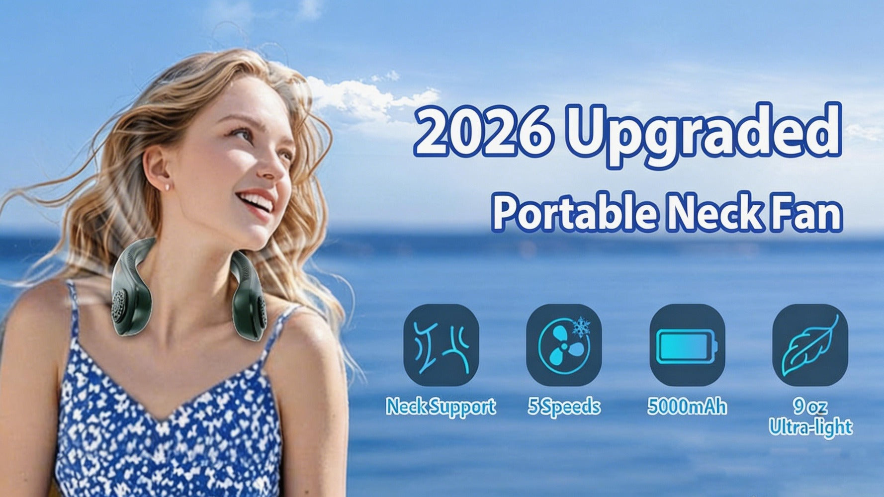 Bladeless Neck Fan USB Rechargeable | 5-Speed Quiet Portable Personal Cooling Fan for Office, Travel & Outdoor Use ¨C Hands-Free Wearable Design, Long Battery Life, Multiple Colors