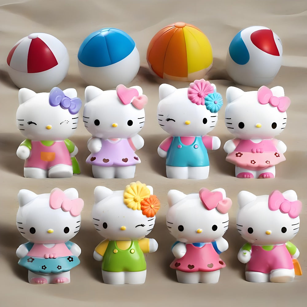 KT Cat Mini Figurine Set 8pcs | Cute Anime Desktop Ornaments Collectible Dolls | Car Dashboard Home Office Decor Gift for Birthday Valentine's Day Halloween Christmas