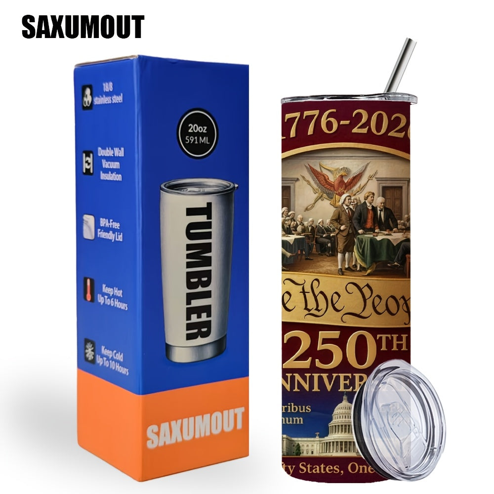 Travel Tumbler 20oz 250th Anniversary Whiskey Bottle Design Stainless Steel Insulated Cup with Lid & Straw Hot Cold Drinks Gift for Men Collectors Father's Day
