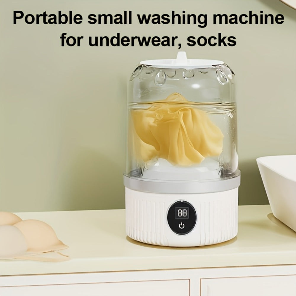 Portable Mini Washing Cup One-Button Start 2 Modes Impeller Hand-Wash Simulation Space-Saving Electric Mini Washer for Travel Camping Dorms Small Spaces White