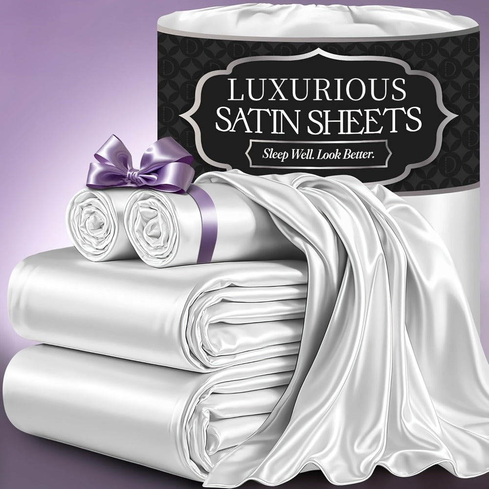 Satin Fitted Sheet Set with Pillowcases ¨C Cooling Smooth Breathable Wrinkle-Resistant Bed Sheets, Machine Washable Ultra Soft for Hot Sleepers, Twin Full Queen King, Multiple Colors