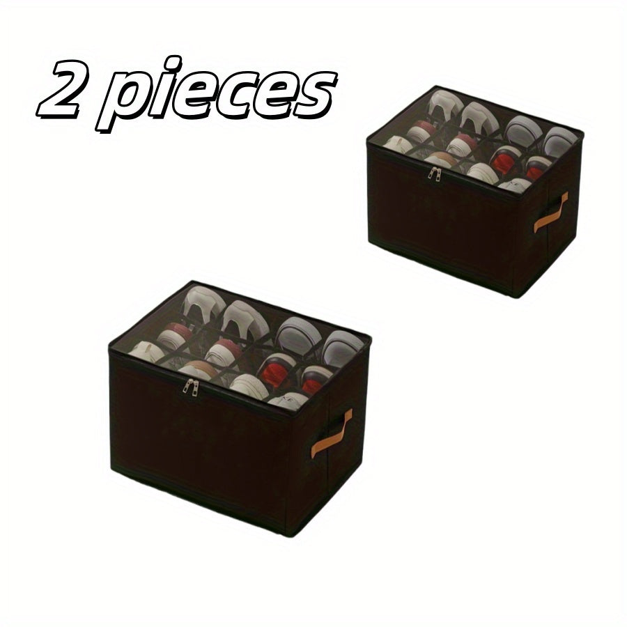 Oxford Fabric Shoe Storage Organizer with Adjustable Dividers, Transparent Lid & Handles ¨C Holds 12 Pairs, Foldable, Zippered Dustproof, 2 or 4 Pack