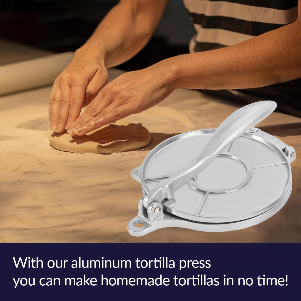 Tortilla Press 8 Inch Aluminum Alloy Adjustable Thickness Heavy Duty Tortilladora for Flour Corn Tortillas Roti Chapati Quesadilla Taco Maker Kitchen Cooking Tool Push Type Control