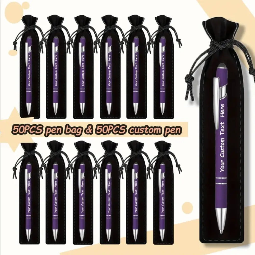 Custom Ballpoint Pens with Pencil Pouch Bulk Set ¨C Personalized Ballpoint Pen Pack for Corporate Gifts, School Supplies, Office Promotions | 20/30/80 PCS Customized Pen & Bag Bundle