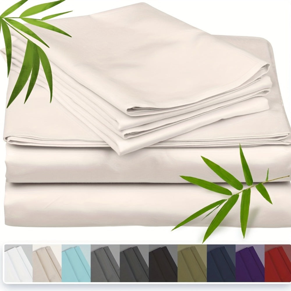 Bamboo Cooling Bed Sheet Set 3 Piece 100% Bamboo Fiber Fitted Sheet with Pillowcases - Deep Pocket Breathable Cool Sheets for Hot Sleepers Twin Full Queen King Cal King Olive Black Navy Beige Gray