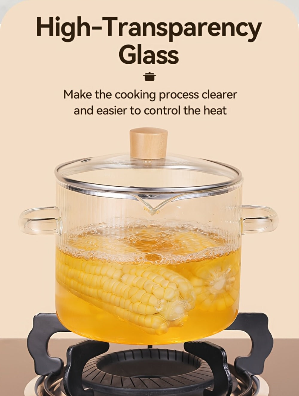 Glass Saucepan Set 2-Pack Stovetop Safe Borosilicate Ribbed Pots with Lids ¨C 78oz & 54oz Heat Resistant Cookware for Soup, Ramen, Milk | Transparent Glass Pot Kitchen Cooking Set with Baking Mat