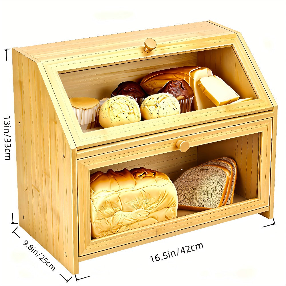 Bread Box for Kitchen Countertop ¨C Large Capacity Bread Storage Container with Transparent Window, Multi-Layer Design for Loaves, Pastries & Baked Goods ¨C Modern Food Storage Box