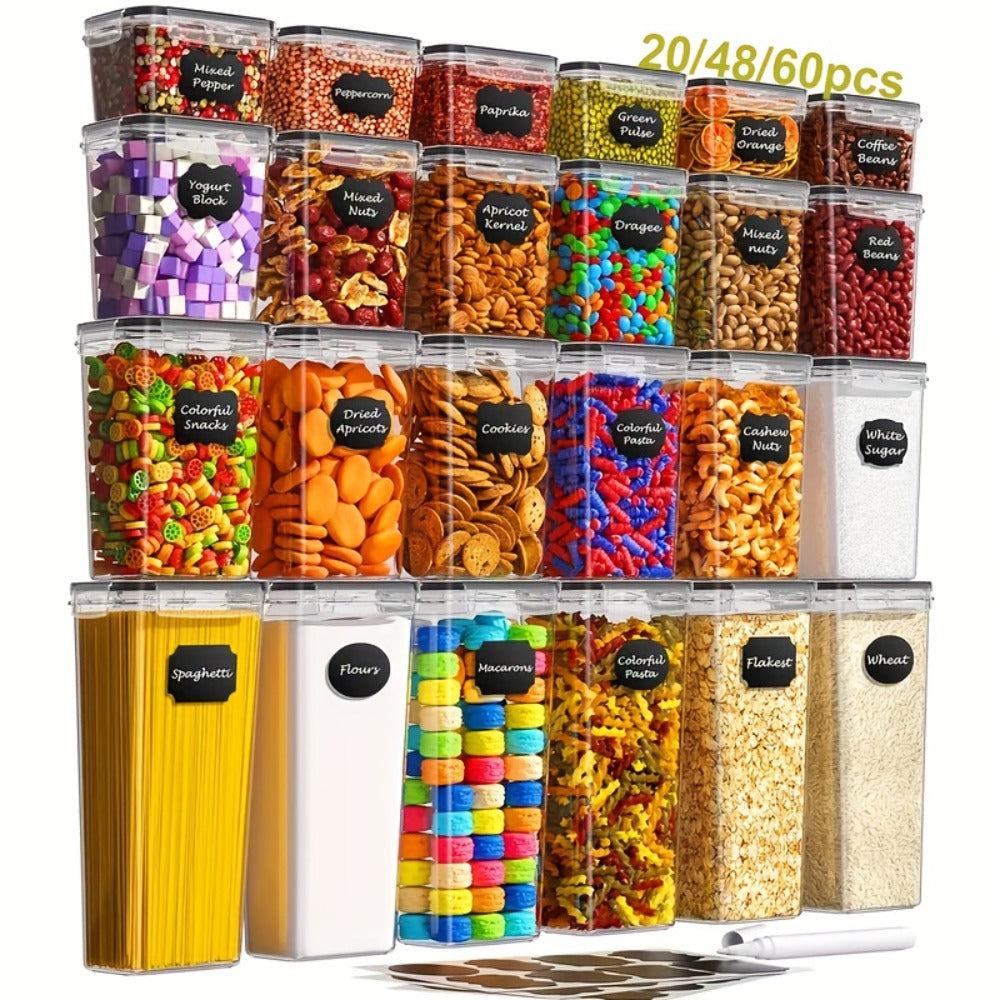 Food Storage Containers with Flip Top Lids - Airtight Plastic Jar Set for Pantry Kitchen Organization, Includes Reusable Labels and Marker, Dishwasher Safe, Available in 6, 12, 14, 20, 48 and 84 Piece Sets for Home Travel and Outdoor Use