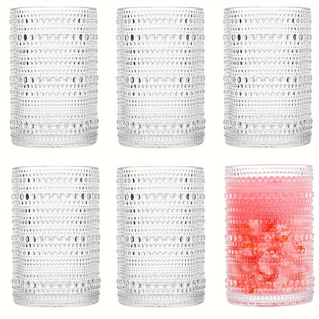 Hobnail Drinking Glasses Set of 6 ¨C 13 Oz Large Clear Glass Cups for Water, Wine & Cocktails