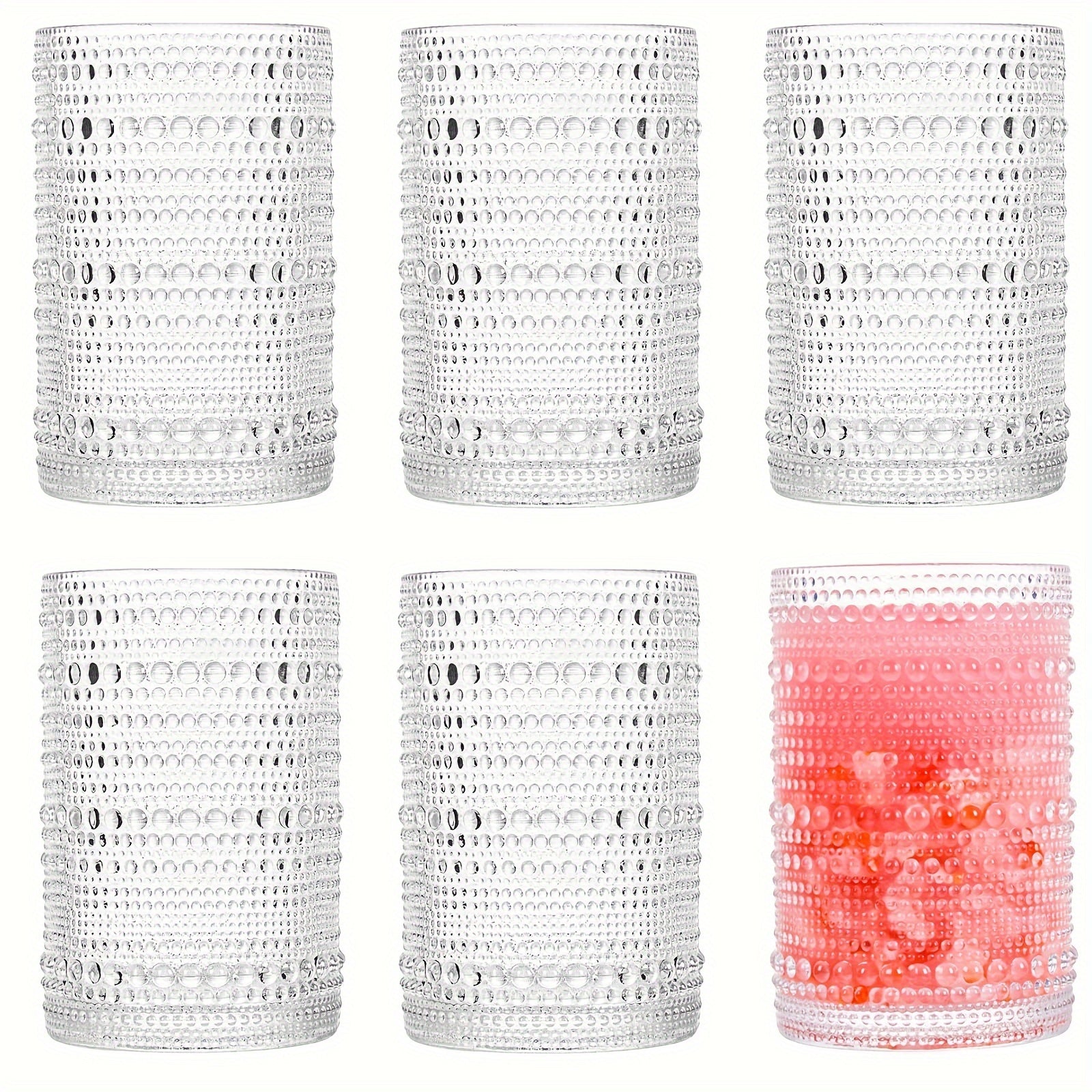 Hobnail Drinking Glasses Set of 6 ¨C 13 Oz Large Clear Glass Cups for Water, Wine & Cocktails