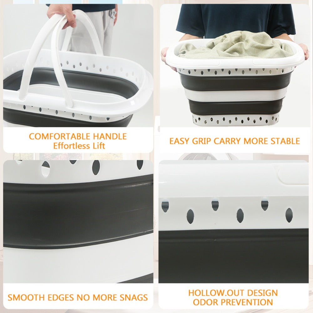 Collapsible Laundry Basket 16 Gallon with Handles ¨C Foldable Plastic Laundry Hamper, Space-Saving Portable Dirty Clothes Basket for Bathroom, Bedroom & Laundry Room