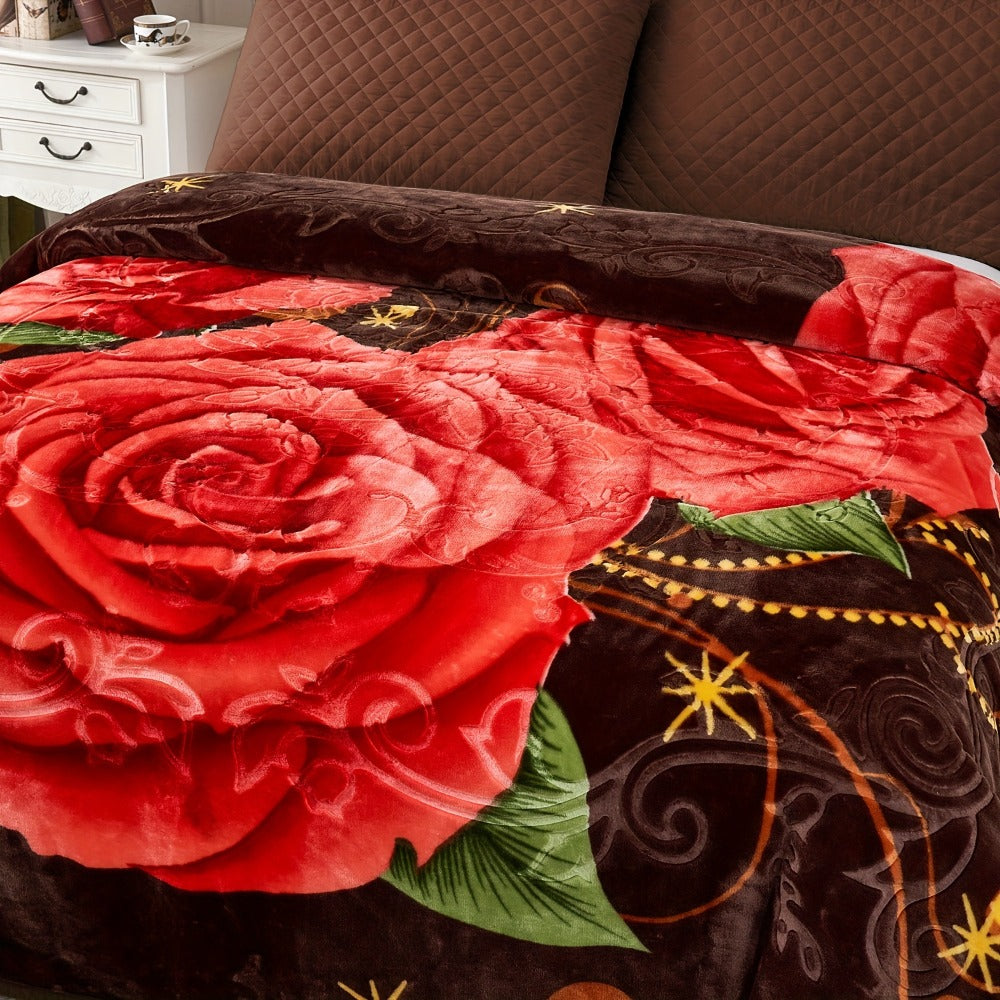 Reversible Plush Blanket 2-Ply 520GSM Milk Velvet - Soft Warm Queen King Size Blanket with Vibrant Animal & Floral Designs, All-Season Bed Couch Throw