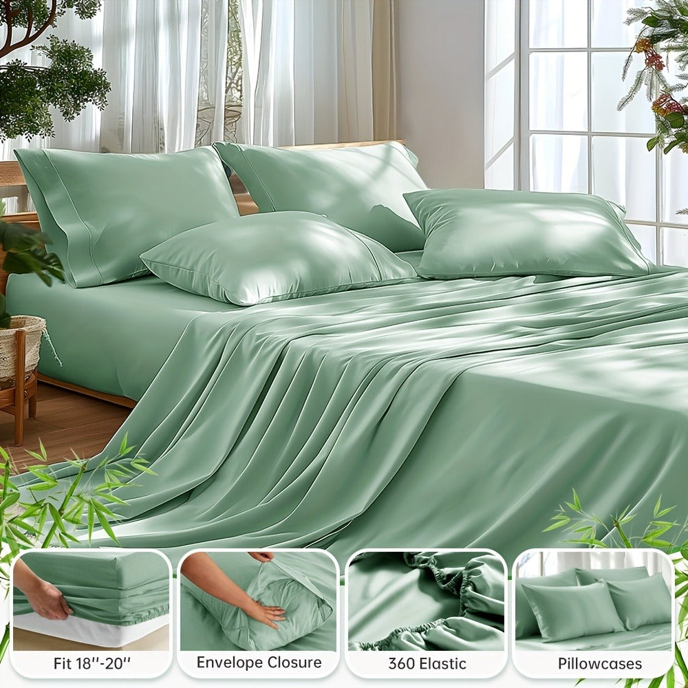 Fitted Sheet Set Cooling Deep Pocket - 2000TC Soft Microfiber Bed Sheet, Shrink Fade Wrinkle Resistant, 11 Colors 4 Sizes