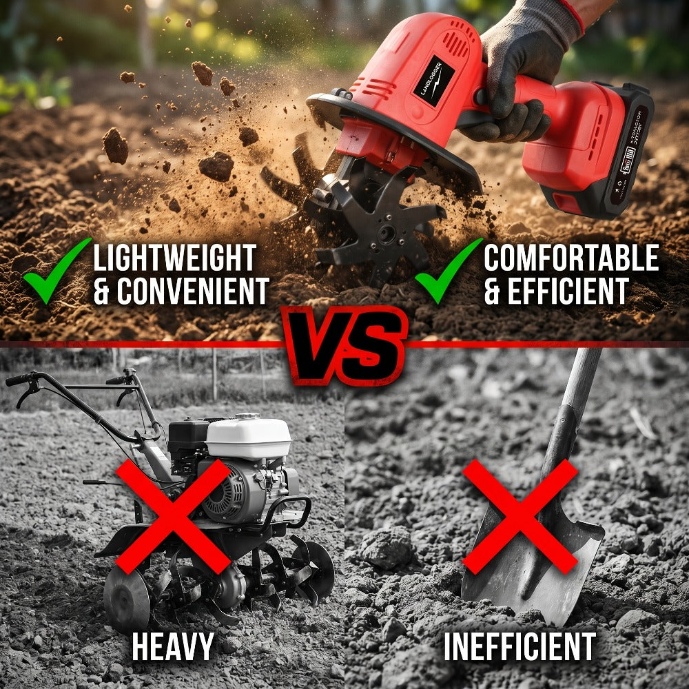Cordless Electric Cultivator 20V Lightweight Handheld Rotary Tiller ¨C 9-Inch Width 6.6-Inch Depth, 1 or 2 Batteries & Charger, Garden Soil Tiller for Courtyard Farmland Vegetable Garden Raised Bed