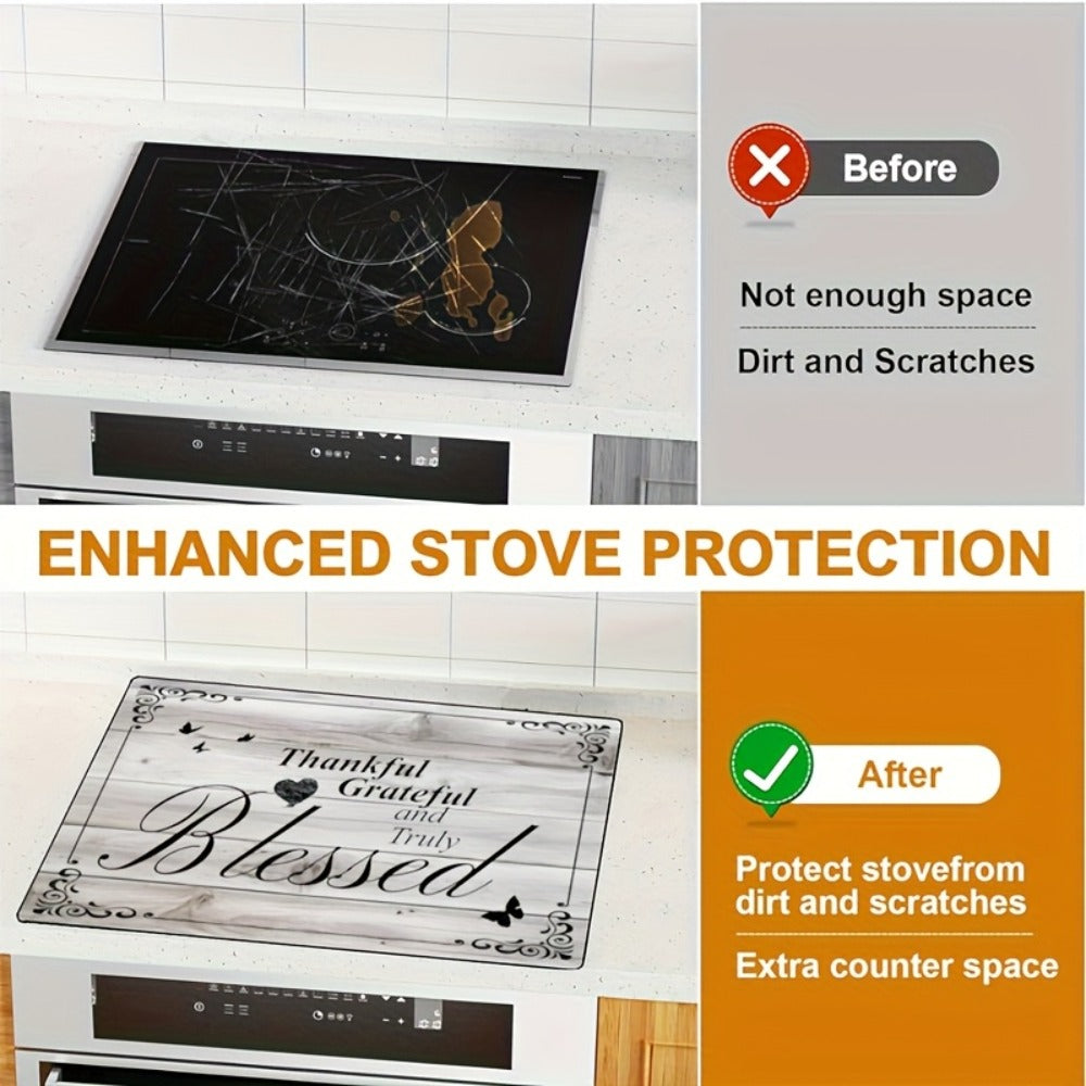Stove Top Cover Heat Resistant Scratch-Proof 28.5x20.5¡± - Thankful Grateful Blessed Kitchen Decor Glass Protector Mat for Cooktops, Ovens, Washers & Dryers, Easy-Clean Multipurpose Noodle Board