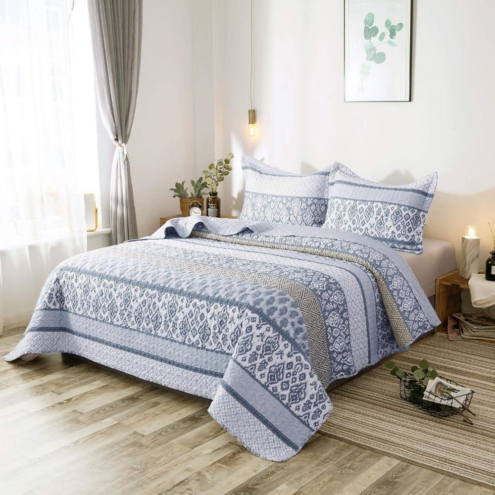 Floral Quilt Set Lightweight Bedspread Coverlet 2 or 3-Piece, All Season Hypoallergenic Breathable Paisley Patchwork Print Quilt for Bedroom Guest Room Dorm RV Cabin, Twin Queen King, Shabby Chic