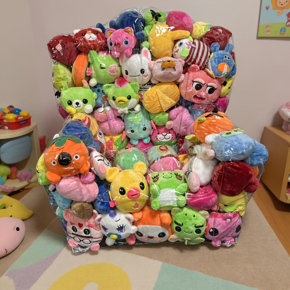 Large Transparent Plush Toy Storage Bag with Zipper Closure Stuffed Animal Organizer Bean Bag Chair Cover Openable Filling 100x90cm Clear Display Bag