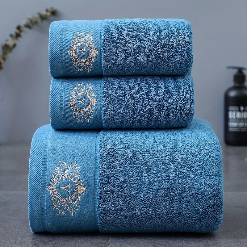 Embroidered Cotton Towel Set 3-Piece ¨C 400g/©O Soft Absorbent Lint-Free Bath Towel Hand Towel Set for Home Spa Salon