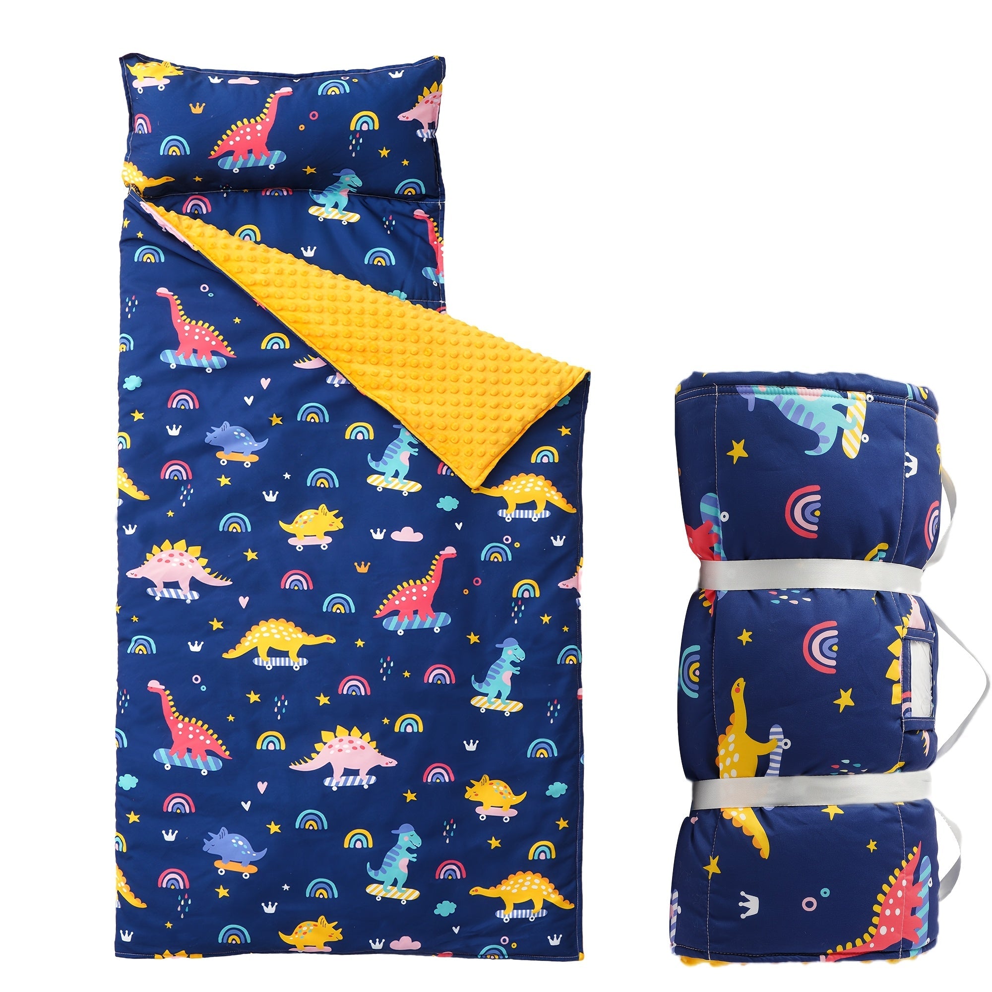 Kids Nap Mat Roll-Up Sleeping Mat for Daycare & Travel - 100% Polyester, Machine Washable, Fun Prints