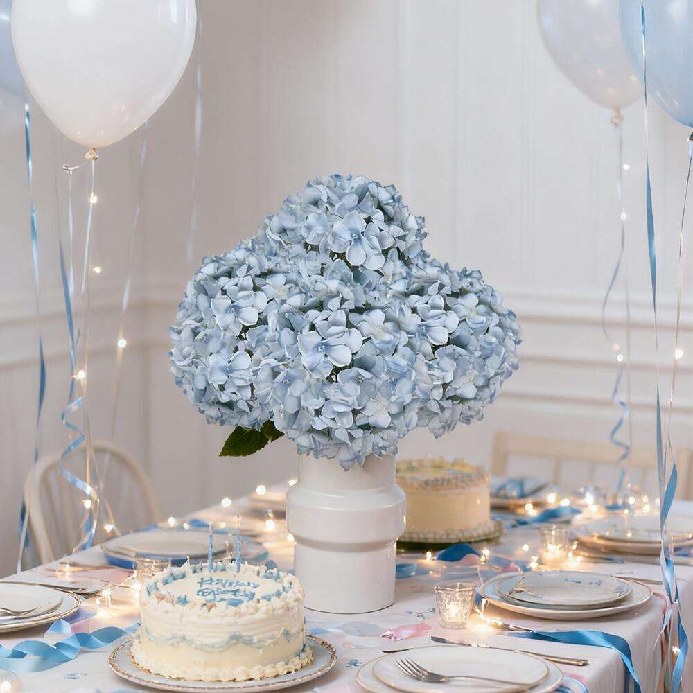 Artificial Hydrangea Flowers 20pcs 16 Inch | Silk Fake Hydrangea Stems for Wedding Home Bedroom Kitchen Decor | Birthday Christmas Exhibition Display in Blue White
