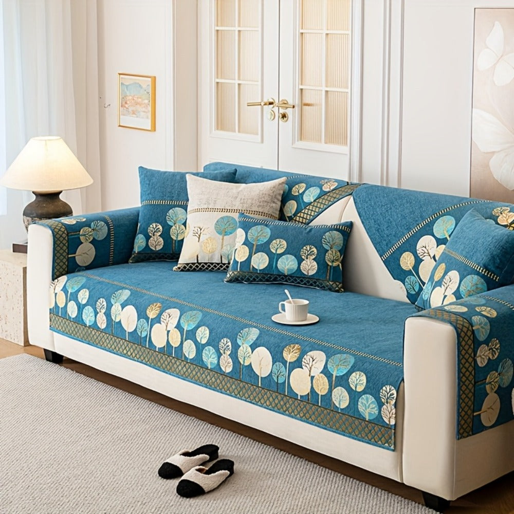 Sofa Couch Cover Light Luxury Geometric Embroidery 1pc - Knit Anti-Slip Four Seasons Universal Pet Friendly Furniture Protection Slipcover | Grey Blue White | Single 2-Seat Living Room Bedroom Office